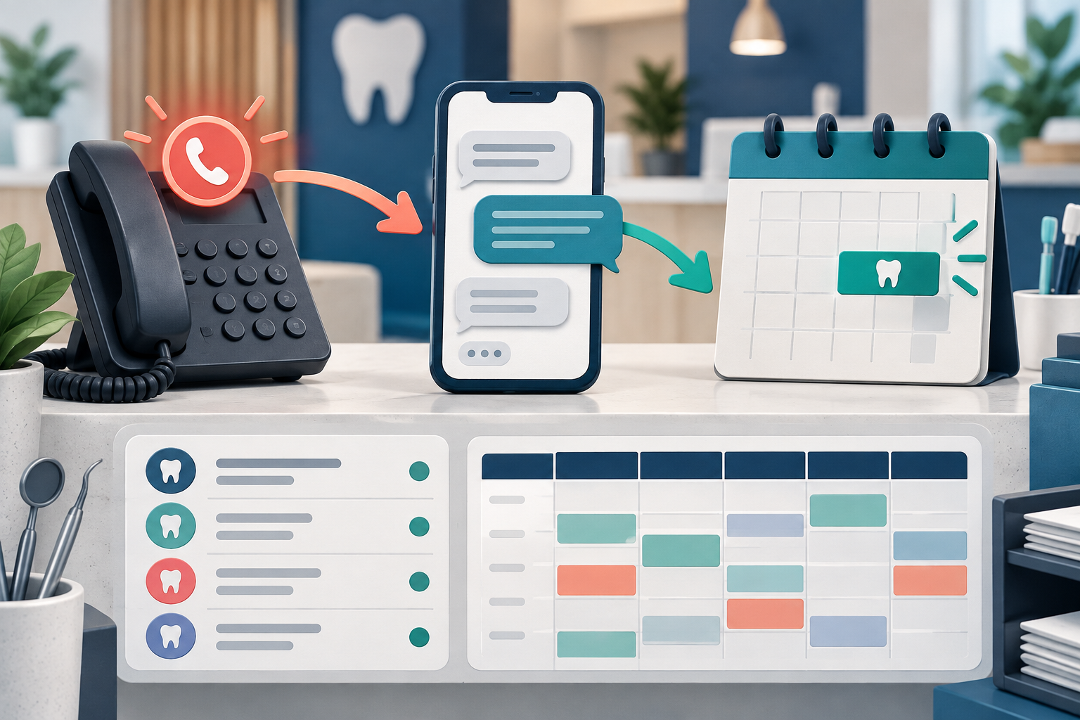 A missed dental office call becoming a text conversation and a booked appointment